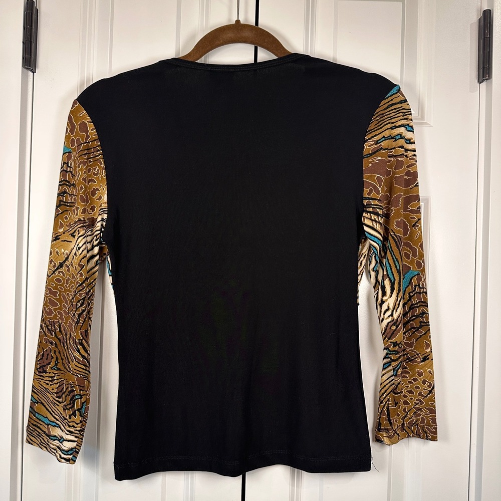 Vintage Suzie in the City Womens Animal Print Wrap V Neck Long Sleeve Top Size S - Picture 2 of 7